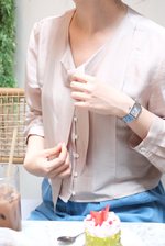 Load image into Gallery viewer, [Ready to Ship] Korean Satin Ribbon Tie Blouse in Champagne
