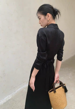 Load image into Gallery viewer, [Ready Stock] Satin Textured Wrap Shirt Dress in Cream
