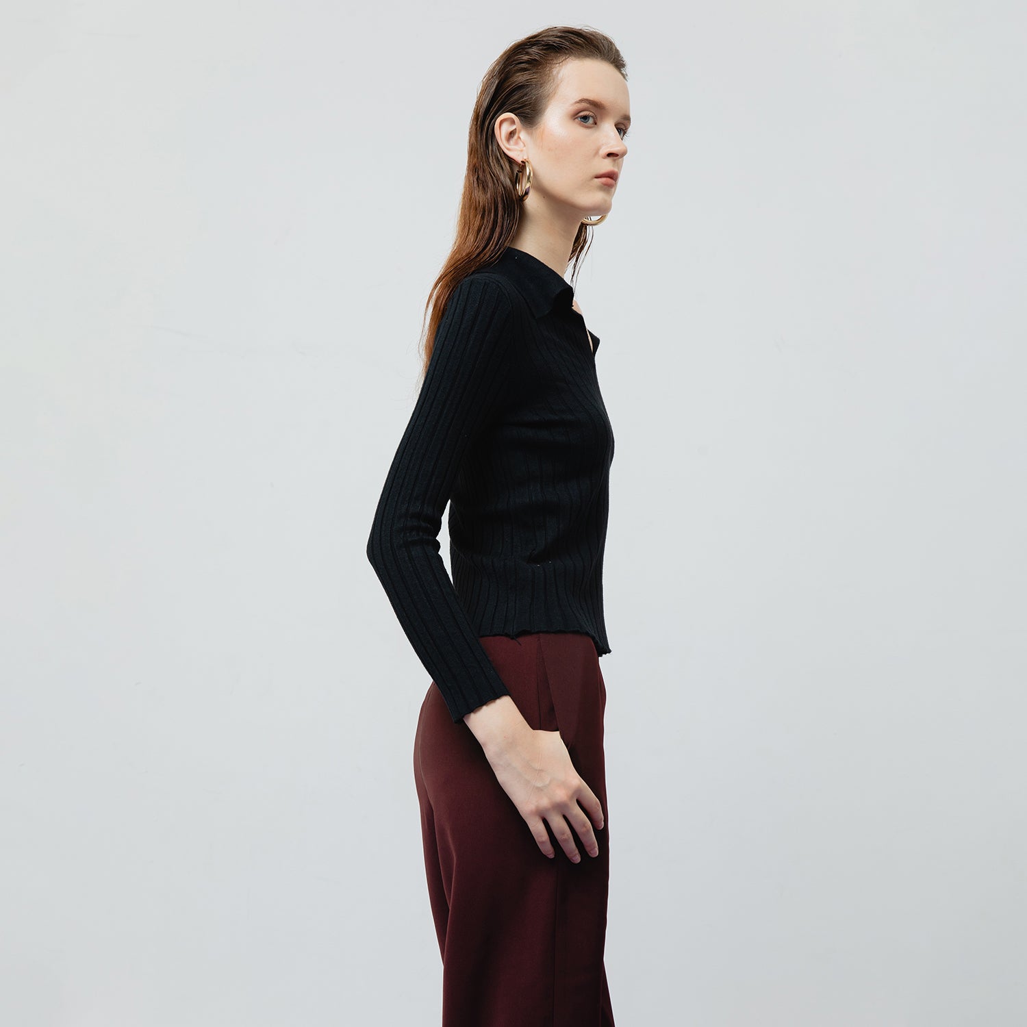 Vesper Ribbed Knit Top in Black