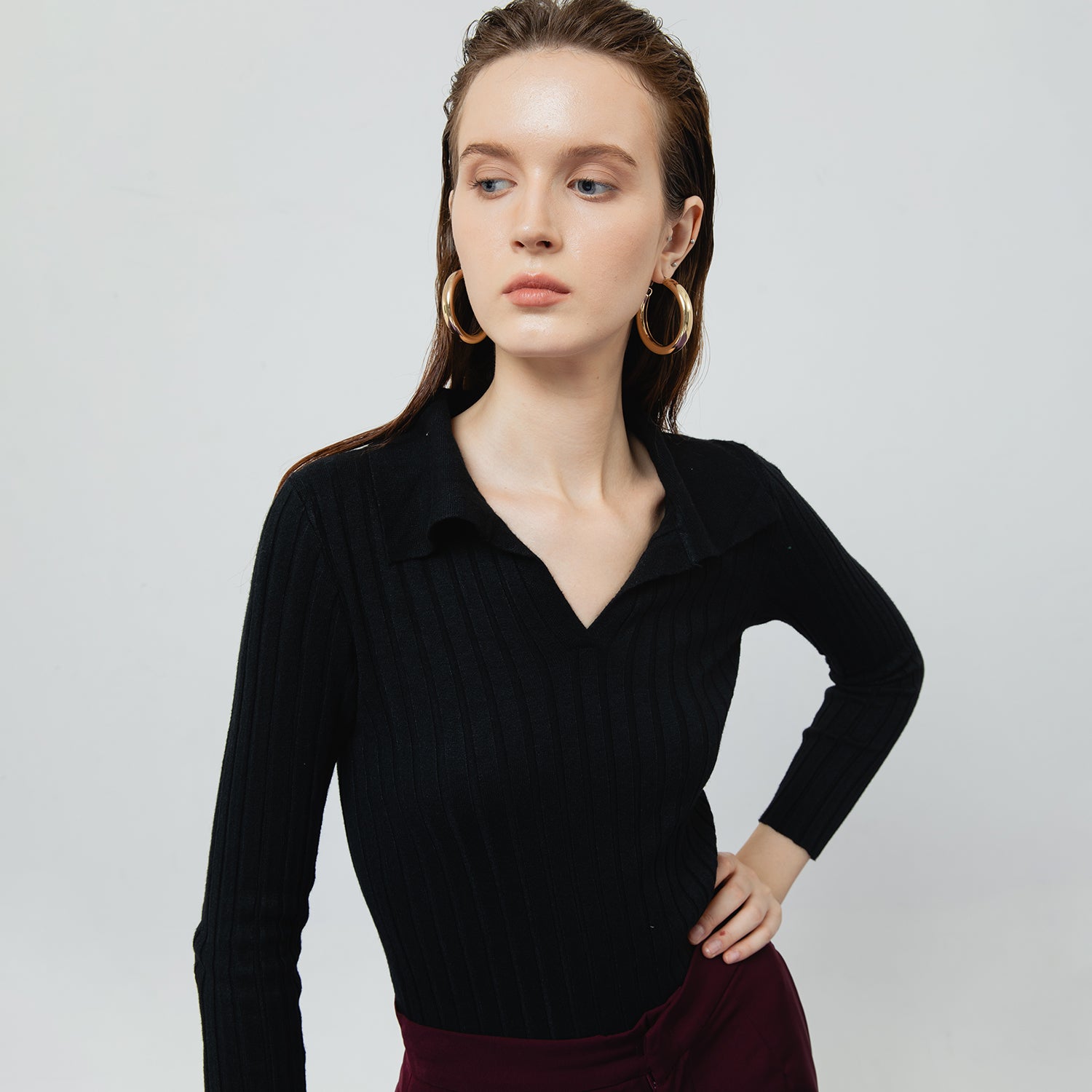 Vesper Ribbed Knit Top in Black