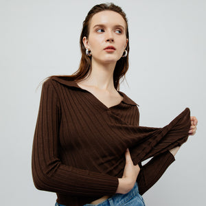 Vesper Ribbed Knit Top in Brown