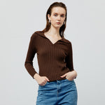 Load image into Gallery viewer, Vesper Ribbed Knit Top in Brown
