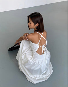 Cross Tie Back Pocket Maxi Dress in White
