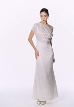 Load and play video in Gallery viewer, [Custom Made] Printed Satin Toga Gown in White

