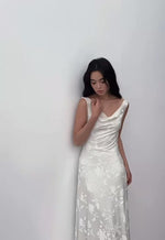 Load and play video in Gallery viewer, Embossed Floral Stretch Gown in White

