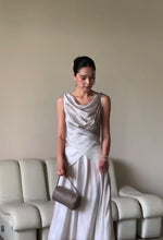 Load and play video in Gallery viewer, Textured Drape Wrap Top // Maxi Skirt in Silver
