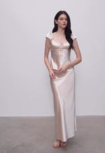 Load and play video in Gallery viewer, Satin Babydoll Top// Maxi Slip Skirt in Champagne Gold
