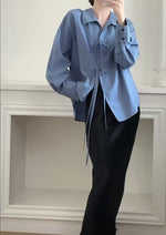 Load and play video in Gallery viewer, Tencel Blend Oversized Ribbon Shirt in Blue
