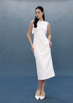 Load and play video in Gallery viewer, Long Bow Sheath Dress in White
