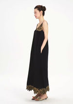 Load and play video in Gallery viewer, Contrast Embroidery Tent Maxi Dress Black
