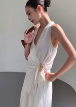 Load and play video in Gallery viewer, Tencel Wrap Embellished Top // Trousers Set in Cream
