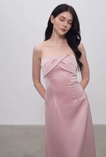 Load and play video in Gallery viewer, Satin Sheer Panel Fold Gown in Pink
