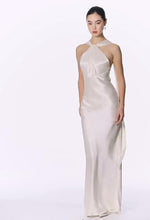 Load and play video in Gallery viewer, [Customizable] Drop Back Twist Drape Satin Gown in White
