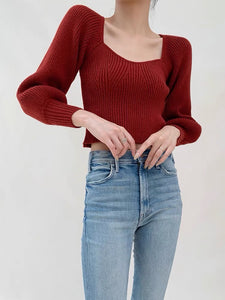 Sweetheart Cropped Knit Sleeve Top - Black