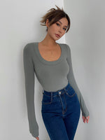 Load image into Gallery viewer, Classic U Neck Ribbed Long Sleeve Top - Sage
