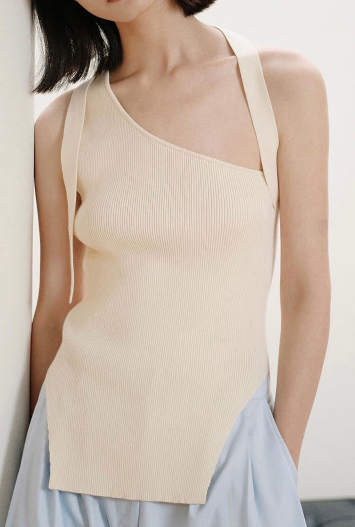Asymmetric Knit Sleeveless Top in Cream
