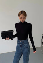 Load image into Gallery viewer, [Ready Stock] Light Ribbed Turtleneck Top - Black
