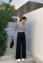 Load image into Gallery viewer, Classic Tailored Wide Leg Trousers in Black
