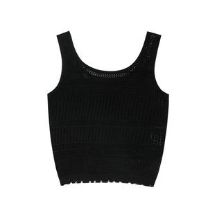 Knitted U-Neck Sleeveless Top in Black