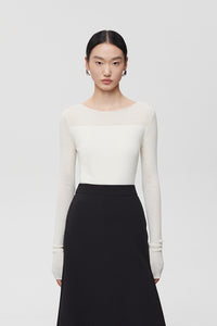 Wool Blend Duo Tone Knitted Top in White