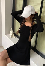 Load image into Gallery viewer, Knit Long Sleeve Skater Dress in Black
