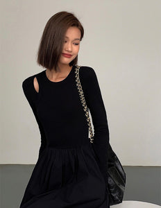 Long Sleeve Cutout Pocket Dress in Black