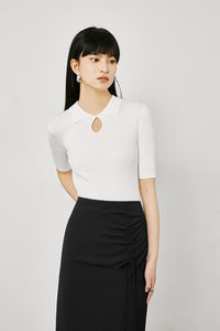 Light Knit Keyhole Collar Top in White