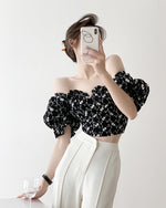 Load image into Gallery viewer, 2-Way Embroidered Floral Puff Sleeve Blouse
