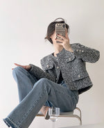 Load image into Gallery viewer, Gijon Boxy Pocket Tweed Jacket in Grey
