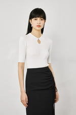 Load image into Gallery viewer, Light Knit Keyhole Collar Top in White
