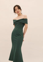 Load image into Gallery viewer, Leighton Off Shoulder Dress- Emerald
