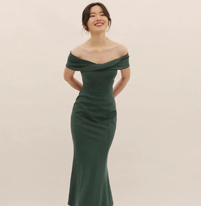 Leighton Off Shoulder Dress- Emerald