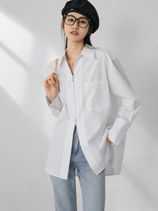Oversized 2-way Zip Pocket Shirt in White