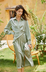Load image into Gallery viewer, Maja Satin Shirt Dress - Meadow
