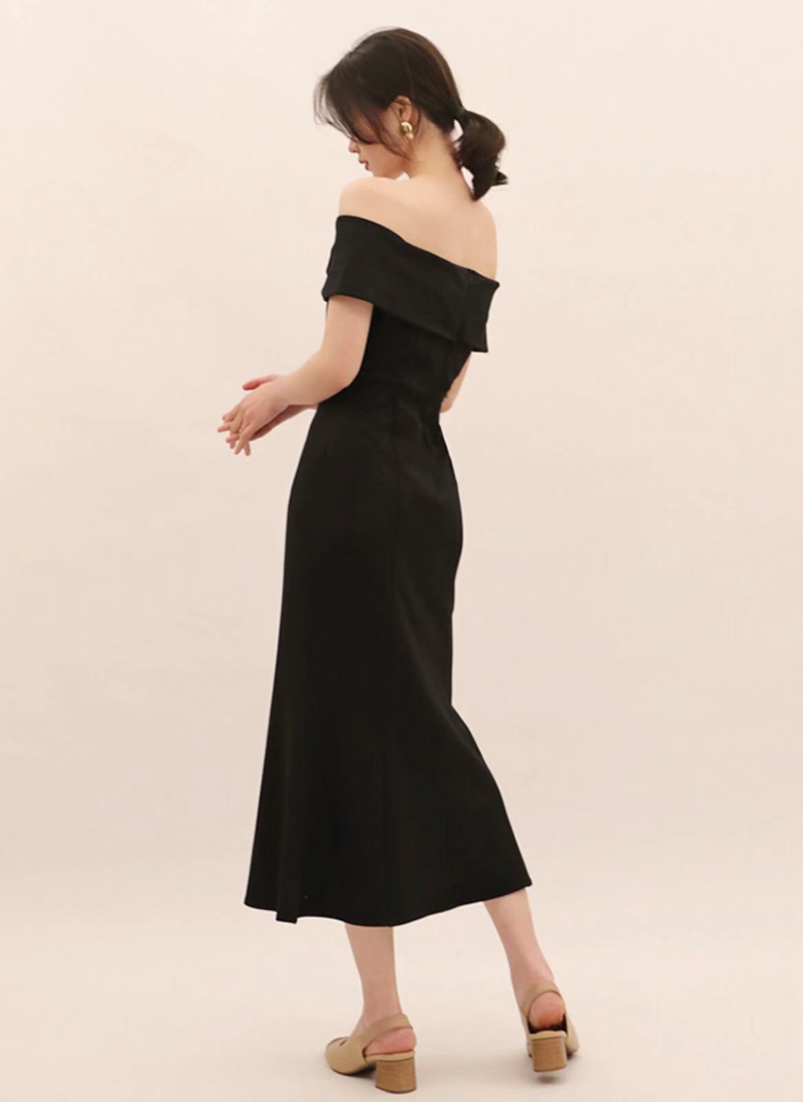 Leighton Off Shoulder Dress- Black
