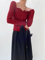 Load image into Gallery viewer, Bustier Button Slit Knit Top - Red
