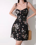 Load image into Gallery viewer, Calla Floral Tie Strap Mini Dress in Black
