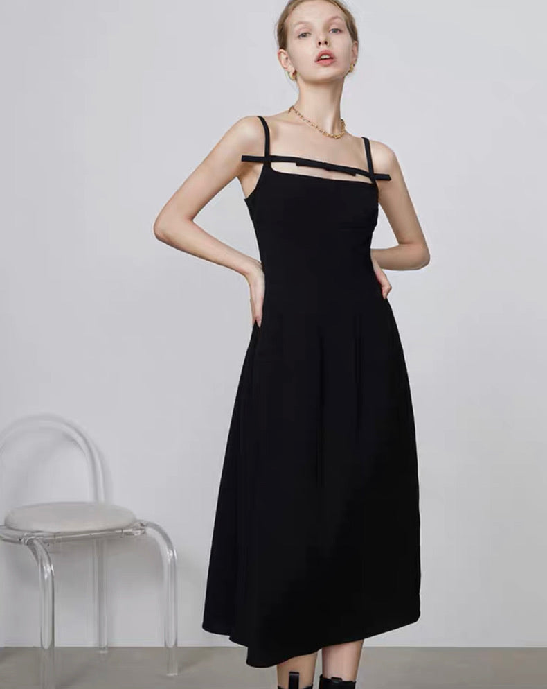 Cutout Bow Cami Midi Dress in Black