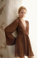 Load image into Gallery viewer, Esmi Pleated Dress- Cinnamon
