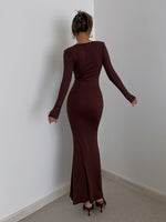 Load image into Gallery viewer, Wide Neck Long Sleeve Mermaid Maxi Dress - Black
