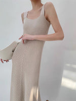 Load image into Gallery viewer, Tank Knitted Ribbed Midi Dress in Beige
