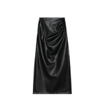 Load image into Gallery viewer, High Waist Pleather Midi Slit Skirt in Black
