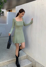 Load image into Gallery viewer, Knit Long Sleeve Skater Dress in Green
