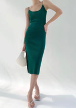 Load image into Gallery viewer, Light Knit U Neck Cami Slit Dress - Green
