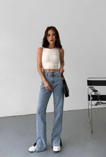 Load image into Gallery viewer, High Rise Side Split Hem Jeans in Blue
