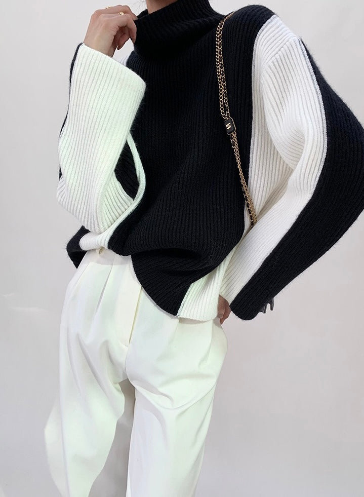 Ribbed Turtleneck Duo Relaxed Sweater