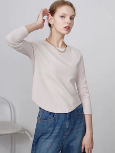Waffle Knit Curved Hem Top in Cream