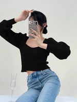 Load image into Gallery viewer, Sweetheart Cropped Knit Sleeve Top - Black
