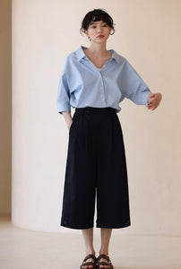 Cropped Classic Shirt with Mock Tank in Blue