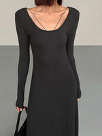Load image into Gallery viewer, Line Long Sleeve Maxi Flare Dress in Grey
